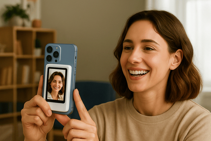 Vlogging gear featuring magnetic phone screen attached to smartphone for outdoor recording