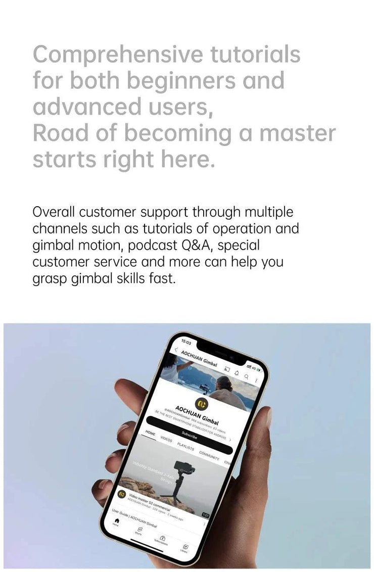 AOCHUAN 3-axis handheld gimbal stabilizer for smartphones with AI face tracking and Bluetooth control.