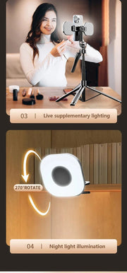 Mini LED smartphone selfie fill light with adjustable brightness and 270° rotation clip-on for live video and night illumination