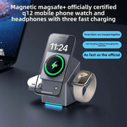 Wireless Fast Charger Magnetic Magsafe+ certified smartwatch charger with fast charging for mobile phone, watch, and headphones in grey with Type C connector