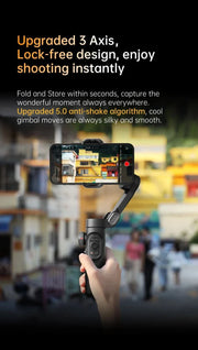 3-Axis handheld gimbal stabilizer with upgraded anti-shake algorithm for smooth smartphone video shooting