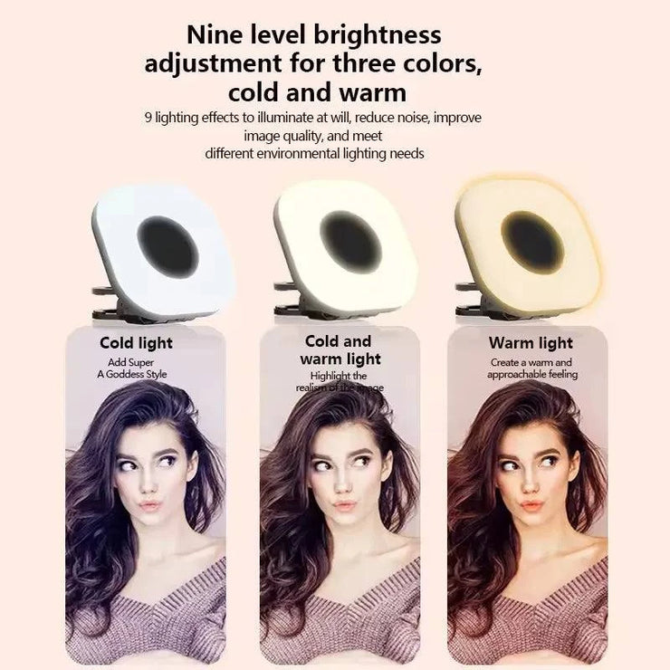 Mini LED smartphone selfie fill light with adjustable cold and warm brightness modes for video and beauty selfies