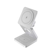 Foldable 3-in-1 magnetic wireless charger stand for iPhone, AirPods, and Apple Watch fast charging