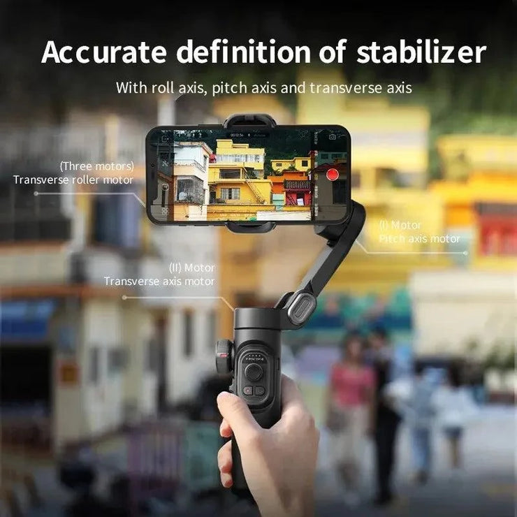 Handheld 3-axis gimbal stabilizer for smartphones with AI face tracking and Bluetooth control
