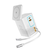105W charging station with wireless pad, retractable USB-C cable, and multiple USB ports for fast charging devices