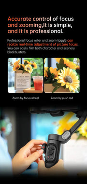3-Axis handheld gimbal stabilizer with professional focus and zoom control for smartphone video and photography