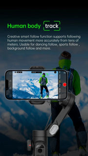 3-axis handheld gimbal stabilizer with AI face tracking and smart follow for smartphones, ideal for vlogging and TikTok videos
