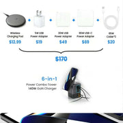 105W charging station power combo with retractable USB-C cable and 15W wireless charger for multiple devices