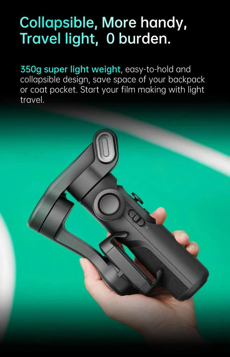 AOCHUAN 3-axis handheld gimbal stabilizer in black, lightweight and foldable for easy travel.