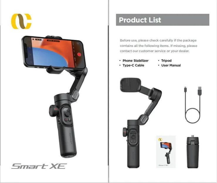 AOCHUAN 3-Axis handheld gimbal stabilizer for smartphones with Bluetooth, AI face tracking, and smile snapshot features.