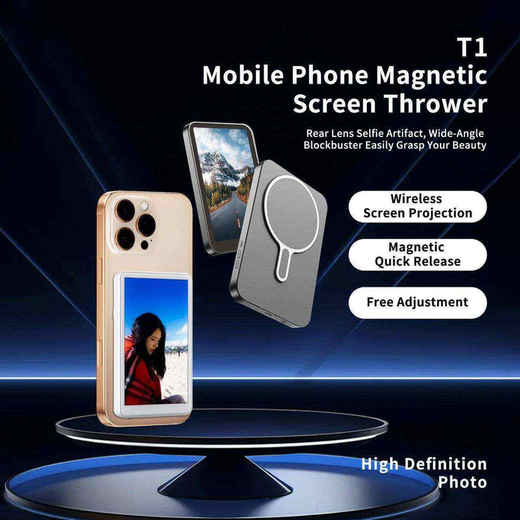 CamBuddyPro™ grey wireless magnetic selfie monitor for phones with real-time rear camera preview and magnetic quick release.
